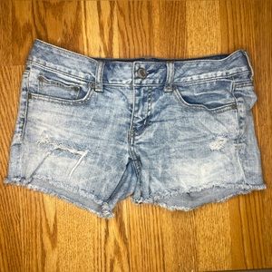 American Eagle distressed stretch blue jean / denim cutoff shorts